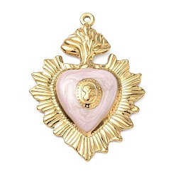 Pink 304 colgantes de esmalte de acero inoxidable, encantos del sagrado corazón, revestimiento de iones (ip), dorado, rosa, 47x34x6 mm, agujero: 1.8 mm