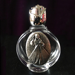 Antique Silver Glass Holy Water Bottle with Zinc Alloy Cap, Religion Portable Refillable Container, Antique Silver, 6.7x4.4cm