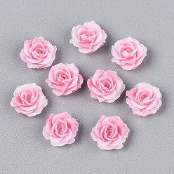 Ярко-Розовый Непрозрачная смола декодирует кабошоны, цветок, ярко-розовый, 9~10x4~5 мм