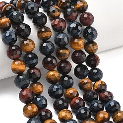 (52) Непрозрачная лаванда Трехцветные нити бусин из натурального тигрового глаза, граненый (128 граней), круглые, смешанные окрашенные и неокрашенные, разноцветные, 10 мм, отверстие : 1.2 мм, около 40 шт / нитка, 15.35 дюйм (39 см)