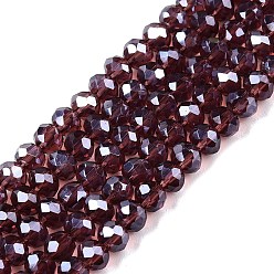 Серо-розавый Стеклянные бусины с гальваническим покрытием , гальваническое покрытие, граненые, рондель, увядшая роза, 3.5~3.8x3 мм, отверстие : 0.4 мм, около 105~110 шт / нитка, 29~31 см