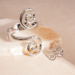 Серебро Наборы браслетов-манжет и колец-манжет из сплава с двойным завитком, серебряные, внутренний диаметр: 60 мм