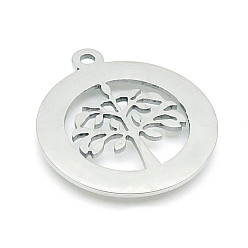 Нержавеющая Сталь Цвет Шкентели нержавеющей стали, лазерная резка, плоская круглая с подвеской дерево жизни, цвет нержавеющей стали, 20 мм