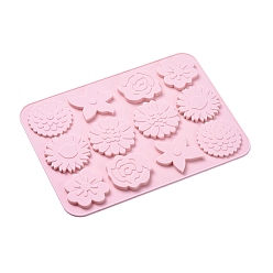 Pink Flower Food Grade Silicone Molds, Fondant Molds, Baking Molds, Chocolate, Candy, Biscuits, UV Resin & Epoxy Resin Jewelry Making, Pink, 230x166x7.5mm
