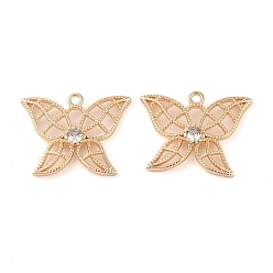 Настоящее золото 18K Латунные микропаве прозрачные подвески с фианитом, без кадмия, без никеля и без свинца, бабочка, реальный 18 k позолоченный, 15x19x2 мм, отверстие : 1.5 мм