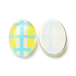 Yellow Transparent Acrylic Cabochons, for Earrings Accessories, Oval with Tartan Pattern, Yellow, 18.7x13.8x3.3mm