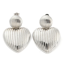 Платина Серьги-пусеты из латуни с подвесками в форме сердца, долговечный, без кадмия и без свинца, платина, 36x25.5 мм