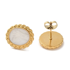 Настоящее золото 18K Ионное покрытие (ip) 304 овальные серьги-гвоздики из нержавеющей стали, с эмалью, реальный 18 k позолоченный, 15x13 мм