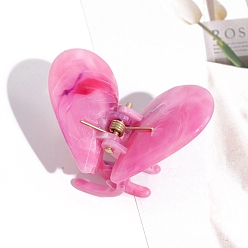 Ярко-Розовый Пластиковые заколки для волос градиентного цвета, для женщин девушек, сердце, ярко-розовый, 44x35 мм