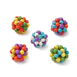 Синтетическая Бирюза Круглые плетеные бусины, рыболовная нить нейлоновая проволока и синтетические бирюзовые бусины, окрашенные, красочный, 15~16 мм, отверстие : 4 мм, 5 шт / комплект