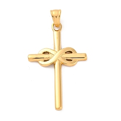 Золотой 304 подвески из нержавеющей стали, крест с бесконечностью чары, ионное покрытие (ip), золотые, 41.5x26x3 мм, отверстие : 5.2x4.5 мм