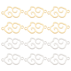 Золотой & Цвет Нержавеющей Стали 12шт 2 цвета 304 подвески из нержавеющей стали, полые облачные ссылки, золотые и нержавеющая сталь цвет, 19x10x1 мм, отверстие : 1.4 мм, 6 шт / цвет