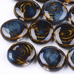 Кокосово-Коричневый Фарфоровые бусины ручной работы, фантазии античного стекла фарфора, плоско-круглые, кокосового коричневый, 23~24x24~27x9~10 мм, отверстие : 3 мм