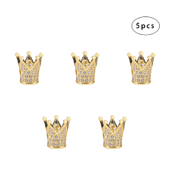Golden Eco-Friendly Brass Micro Pave Cubic Zirconia Crown Beads, Lead Free & Cadmium Free & Nickel Free, Clear, Golden, 12.5x12mm, Hole: 1.5mm, Inner Diameter: 5mm, 5pcs/box
