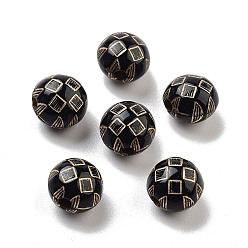 Черный Покрытие акриловыми шариками, золотой металл обвитыми, круглые, чёрные, 10x9 мм, отверстие : 2 мм, 925 шт / 500 г