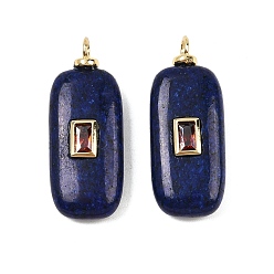Джаспер Кунжут Подвески из окрашенной натуральной кунжутной яшмы, прямоугольные подвески с латунной микропаве кубическими цирконами, реальный 18 k позолоченный, без кадмия и без свинца, стойки покрытие, долговечный, синие, 26~30x12~14x5.5~6 мм, отверстие : 2.5 мм