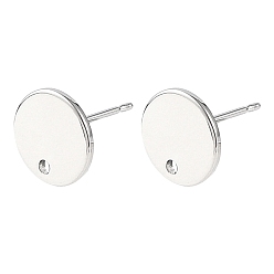 Platino Componentes para pendientes de latón Shegrace, plano y redondo, sin cadmio, plomo, níquel, larga duración plateado, Platino, 10 mm, agujero: 1.4 mm, pin: 11x0.7 mm