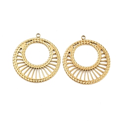 Настоящее золото 18K Ионное покрытие (ip) 304 подвески из нержавеющей стали, полые плоские круглые прелести, реальный 18 k позолоченный, 33x30x1.5 мм, отверстие : 1.8 мм