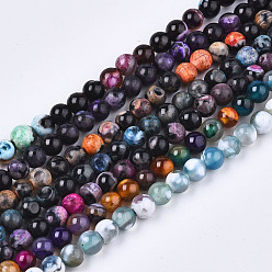 Mixed Color Natural Fire Crackle Agate Beads Strands, Dyed & Heated, Round, Mixed Color, 4mm, Hole: 0.5mm, about 94~96pcs/strand, 14.57 inch~14.96 inch(37~38cm)