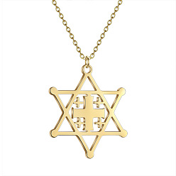 Star of David 304 подвески из нержавеющей стали с лазерной резкой, золотые, звезда Давида, 15.75 дюйм (40 см), Кулон : 18x15 мм