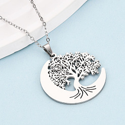 Нержавеющая Сталь Цвет 304 подвесные из нержавеющей стали ожерелья, луна с деревом, ионное покрытие (ip), цвет нержавеющей стали, 17.72~18.11 дюйм (45~46 см)