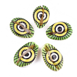 Lime Green Printed Cowrie Shell Beads, No Hole/Undrilled, Lime Green, 20~25x13~17x7~8mm