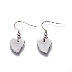Stainless Steel Color Tarnish Resistant 304 Stainless Steel Dangle Earrings, Hypoallergenic Earrings, Heart, Stainless Steel Color, 38mm, Pin: 0.8mm