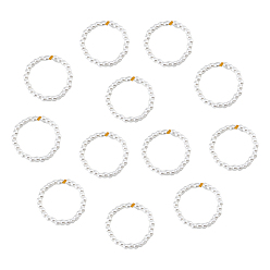 Белый 12шт. пластиковое кольцо с имитацией жемчуга и латунными бусинами, белые, размер США 8 1/2 (18.5 мм)