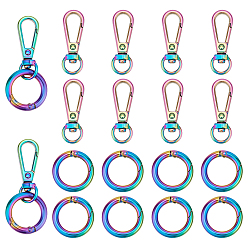 Rainbow Color 10 поворотные застежки из сплава шт., с 10 шт. пружинными кольцами затвора, Радуга цветов, 38.5x12.5x6 мм