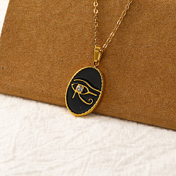 Eye of Horus Винтажные ожерелья с подвесками из настоящей 18каратного золота 304 из нержавеющей стали с черной эмалью для женщин, простой и элегантный, глаз Гора