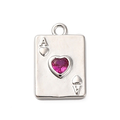 Платина Латунные микро проложить кубического циркония прелести, туз червей, стойки покрытие, долговечный, без кадмия и без свинца, платина, 14x9x2 мм, отверстие : 1.4 мм