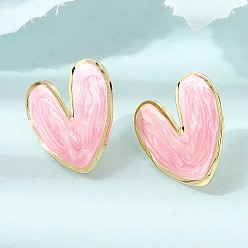 Pink Серьги-гвоздики из латуни, сердце, без свинца и без кадмия, реальный 18 k позолоченный, долговечный, стойки покрытие, розовые, 24x22 мм