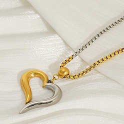 Золотой & Цвет Нержавеющей Стали День святого Валентина 304 Подвески в виде двухцветных сердечек из нержавеющей стали для женщин, золотые и нержавеющая сталь цвет, 19.69 дюйм (50 см)