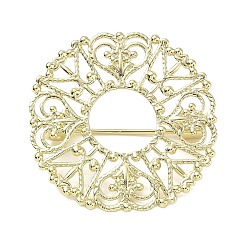 Real 14K Gold Plated Flat Round with Flower Brass Lapel Pin Brooches for Clothes, Real 14K Gold Plated, 30.5mm