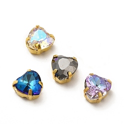 (52) Непрозрачная лаванда Пришиваем стразами в форме сердца, стекло горный хрусталь, аксессуары для одежды, многожильных ссылки, с фурнитурой латунной золотого тона, разноцветные, 8.5x8x6 мм, отверстие : 0.8~1 мм