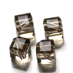 Цвет Древесины Имитация Австрийские кристаллические шарики, класс AAA, граненые, кубические, деревесиные, 7x8.5x8.5 мм, отверстие : 0.9~1 мм