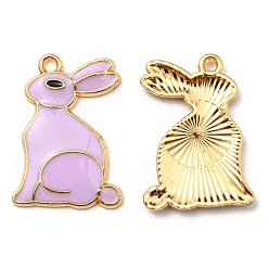 Лиловый Подвески из сплава , с эмалью, золотые, без кадмия, без никеля и без свинца, кролика прелести, сирень, 25x17.5x2.5 мм, отверстие : 1.6 мм