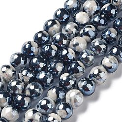 Желтая Старая Ткань  Гальваника натуральный огонь треск бусины из агата, окрашенная и подогревом, граненые круглые, старое кружево, 8 мм, отверстие : 1 мм, около 47~48 шт / нитка, 14.37~14.88 дюйм (36.5~37.8 см)