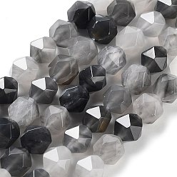 Quartz Nuage Nuageux naturelle perles de quartz brins, facette, étoiles coupées perles rondes, 9.5~10.5x9~9.5x9~9.5mm, Trou: 1.2mm, Environ 36~38 pcs/chapelet, 14.76~15 pouce (37.5~38.1 cm)