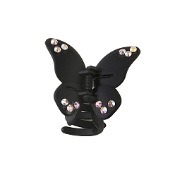 Черный Пластиковые зажимы когтя волос, аксессуары для волос со стразами для женщин и девочек, бабочка, чёрные, 65x60 мм