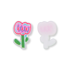 Cerise Plaque acrylique cabochons, avec une fleur imprimée, cerise, 23.5x15.5x2.5mm