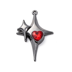 Звезда Готическая стойка подвески из сплава с покрытием, с красными стразами, металлический черный , звезда, 42x28x6 мм, отверстие : 1.6 мм