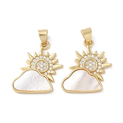 Солнце Латунные микропаве прозрачные подвески с фианитом, без кадмия и без свинца, с оболочкой, реальный 18 k позолоченный, солнце, 20.5x18x2 мм, отверстие : 5x3.3 мм