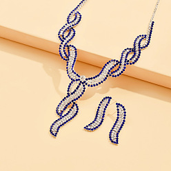 Капри Синий Ожерелья, серьги-гвоздики и браслеты из латунных кулонов со стразами, серебряные, Капри синий, 350 мм и 40x10 мм