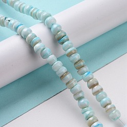 Light Sky Blue Natural Cultured Freshwater Shell Beads Strands, Dyed, Rondelle, Light Sky Blue, 6.5~7.5x2~6.5mm, Hole: 1mm, about 85pcs/strand, 14.88 inch(37.8cm)