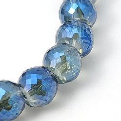 Васильковый Гальванические стеклянные бусины, с покрытием цвета радуги, граненые, круглые, васильковый, 11x8 мм, отверстие : 1 мм