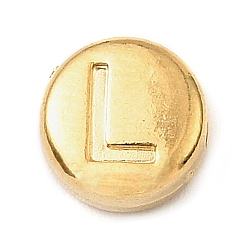 Letter L 304 из нержавеющей стали бусы, плоские круглые с буквы, золотые, Письмо L, 7x3.5 мм, отверстие : 1.7 мм