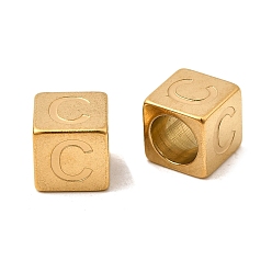 Letter C 304 из нержавеющей стали европейские шарики, бусины с большим отверстием, куб с письмом, золотые, буква С, 7x7x7 мм, отверстие : 5 мм