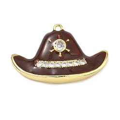 Кокосово-Коричневый Латунь эмаль подвески, с подвесками в виде ковбойской шляпы, инкрустированными прозрачными кубическими циркониями., золотые, кокосового коричневый, 20x32.5x5 мм, отверстие : 1.5 мм
