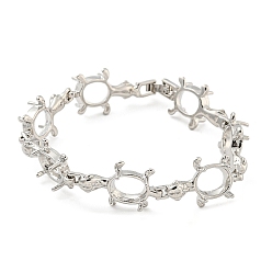 Платина Изготовление браслета из латунной цепочки с черепашьим звеном с подносом, платина, 7-1/8 дюйм (18.2 см), лоток : 9.5x7 мм